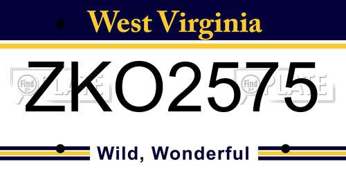 ZKO2575 West Virginia License Plate