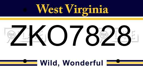 ZKO7828 West Virginia License Plate