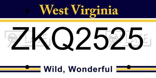 ZKQ2525 West Virginia License Plate