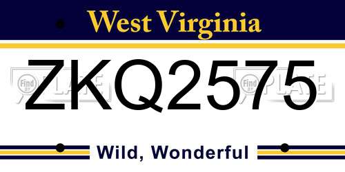 ZKQ2575 West Virginia License Plate