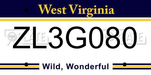 ZL3G080 West Virginia License Plate
