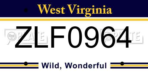 ZLF0964 West Virginia License Plate