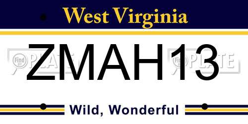 ZMAH13 West Virginia License Plate