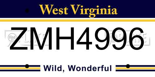 ZMH4996 West Virginia License Plate