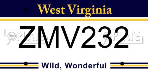 ZMV232 West Virginia License Plate