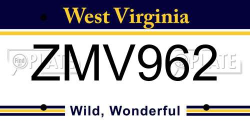ZMV962 West Virginia License Plate