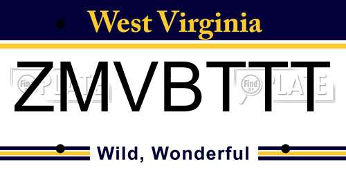 ZMVBTTT West Virginia License Plate