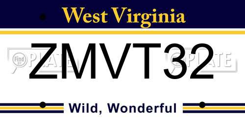 ZMVT32 West Virginia License Plate