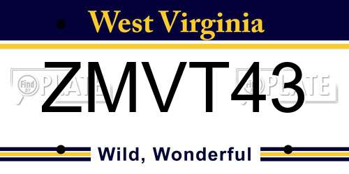 ZMVT43 West Virginia License Plate