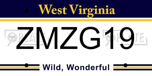 ZMZG19 West Virginia License Plate