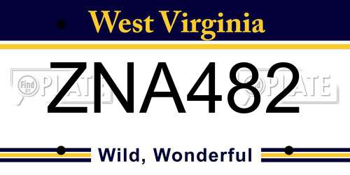 ZNA482 West Virginia License Plate