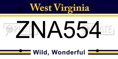 ZNA554 West Virginia License Plate