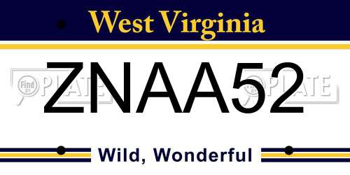 ZNAA52 West Virginia License Plate