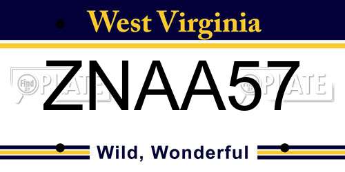 ZNAA57 West Virginia License Plate