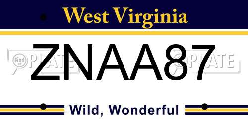 ZNAA87 West Virginia License Plate