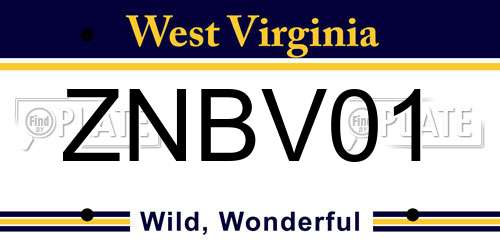 ZNBV01 West Virginia License Plate