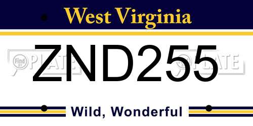ZND255 West Virginia License Plate