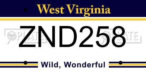 ZND258 West Virginia License Plate