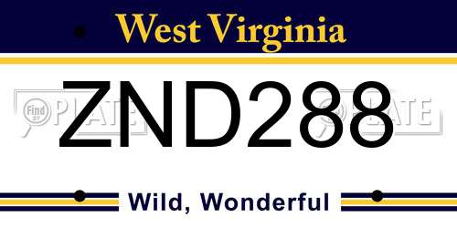 ZND288 West Virginia License Plate