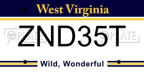 ZND35T West Virginia License Plate
