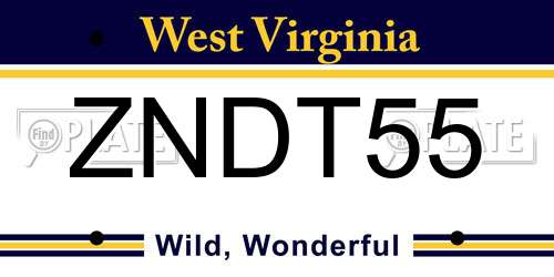 ZNDT55 West Virginia License Plate
