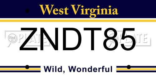 ZNDT85 West Virginia License Plate