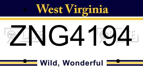 ZNG4194 West Virginia License Plate