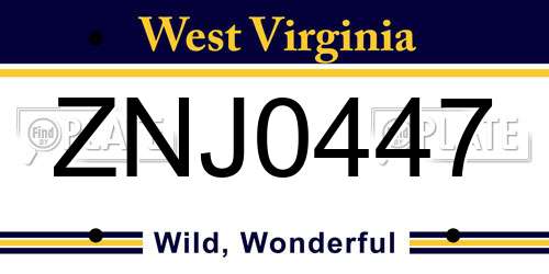 ZNJ0447 West Virginia License Plate