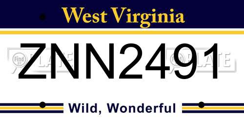 ZNN2491 West Virginia License Plate