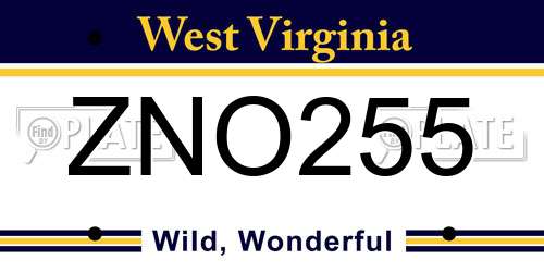ZNO255 West Virginia License Plate