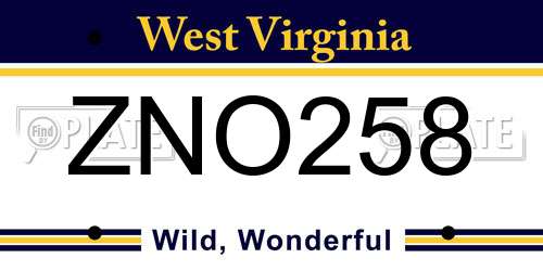 ZNO258 West Virginia License Plate