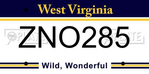 ZNO285 West Virginia License Plate