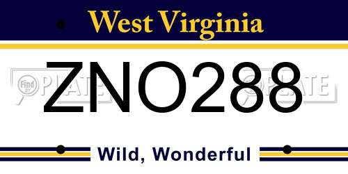 ZNO288 West Virginia License Plate