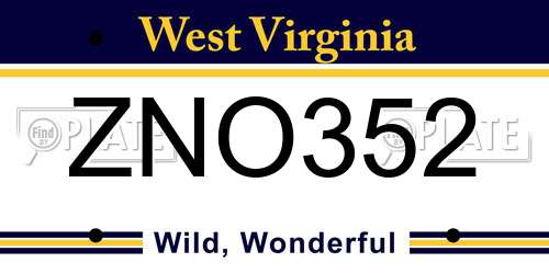 ZNO352 West Virginia License Plate