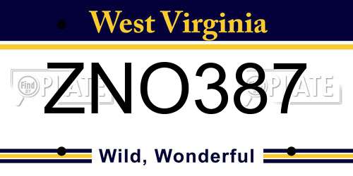 ZNO387 West Virginia License Plate
