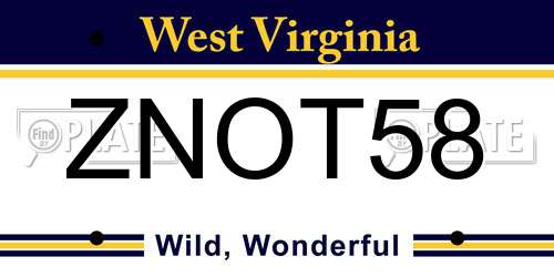 ZNOT58 West Virginia License Plate