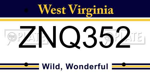 ZNQ352 West Virginia License Plate