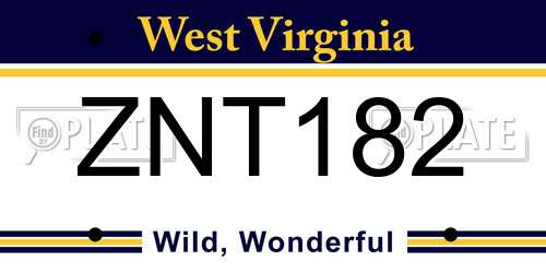 ZNT182 West Virginia License Plate