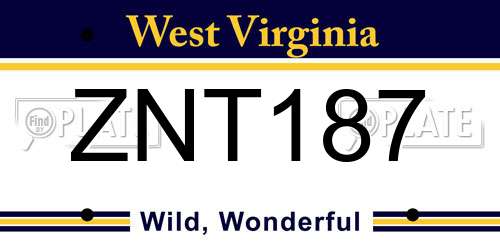 ZNT187 West Virginia License Plate