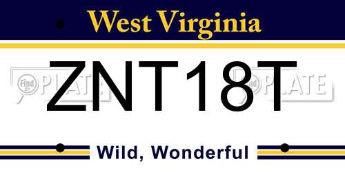 ZNT18T West Virginia License Plate