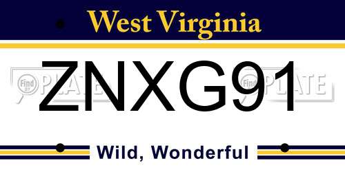 ZNXG91 West Virginia License Plate