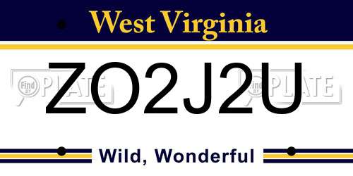 ZO2J2U West Virginia License Plate