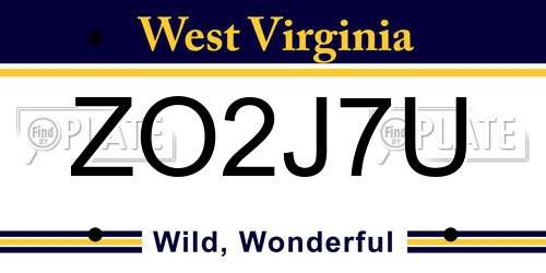 ZO2J7U West Virginia License Plate