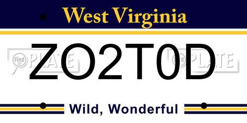 ZO2T0D West Virginia License Plate