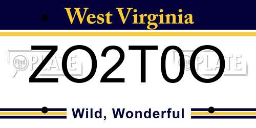 ZO2T0O West Virginia License Plate