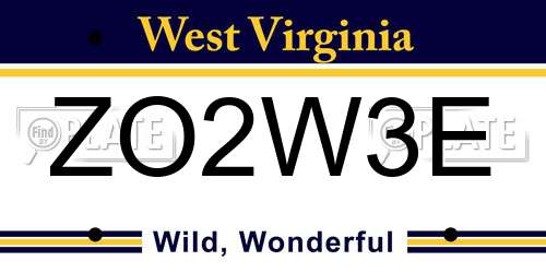ZO2W3E West Virginia License Plate
