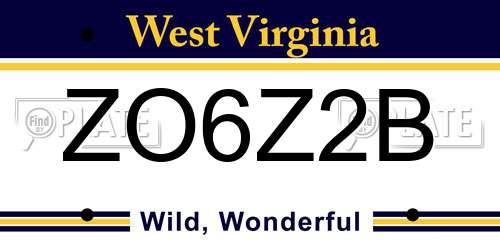 ZO6Z2B West Virginia License Plate