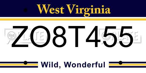 ZO8T455 West Virginia License Plate