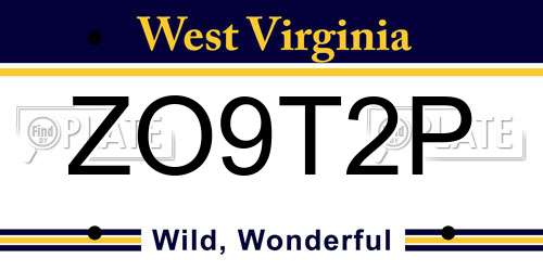 ZO9T2P West Virginia License Plate