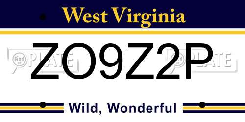 ZO9Z2P West Virginia License Plate